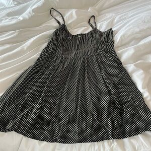 Express black and white polka dot mini dress